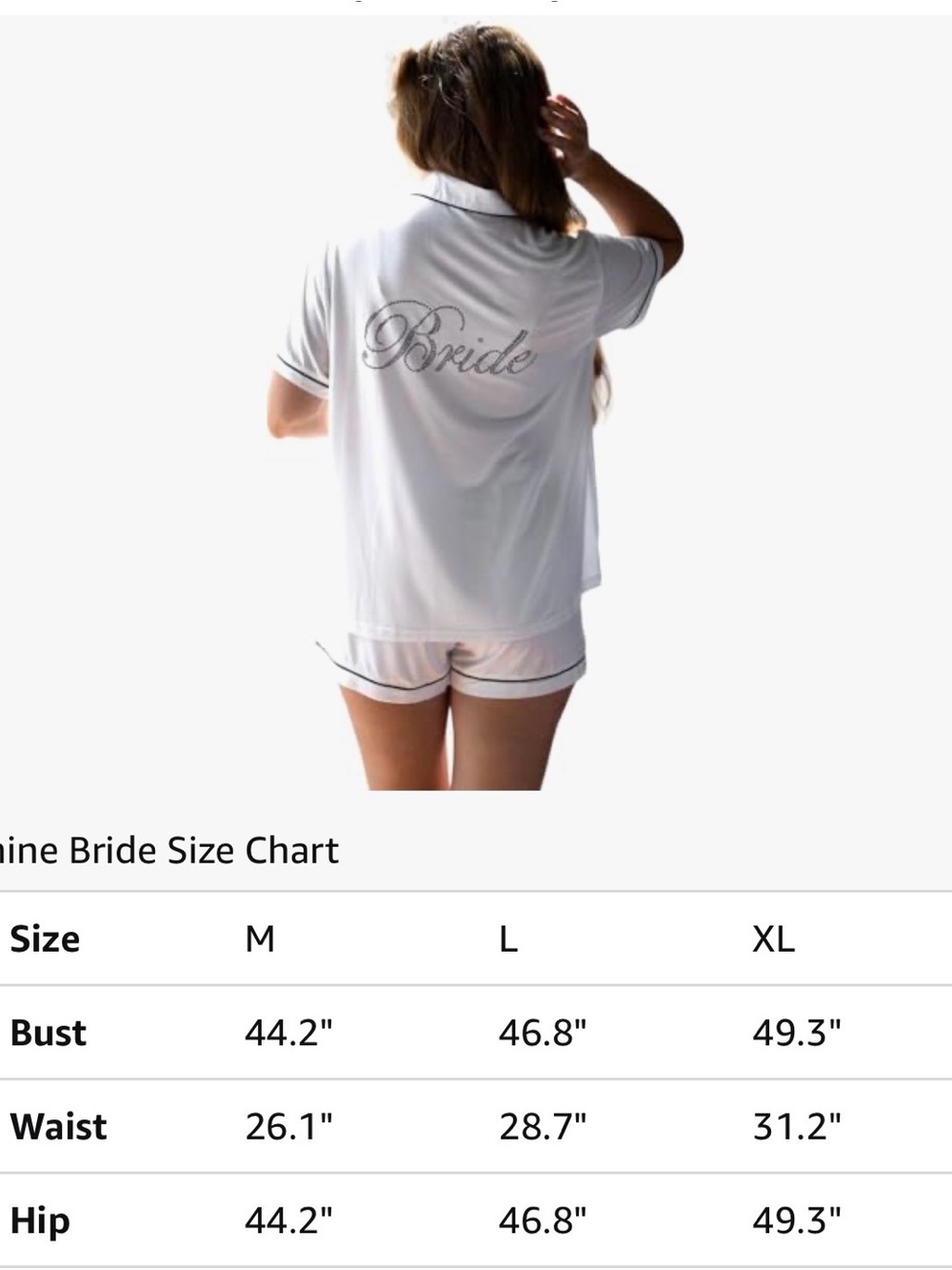 Bride White Short Pajama Set with Rhinestone Script - Picture 7 of 15